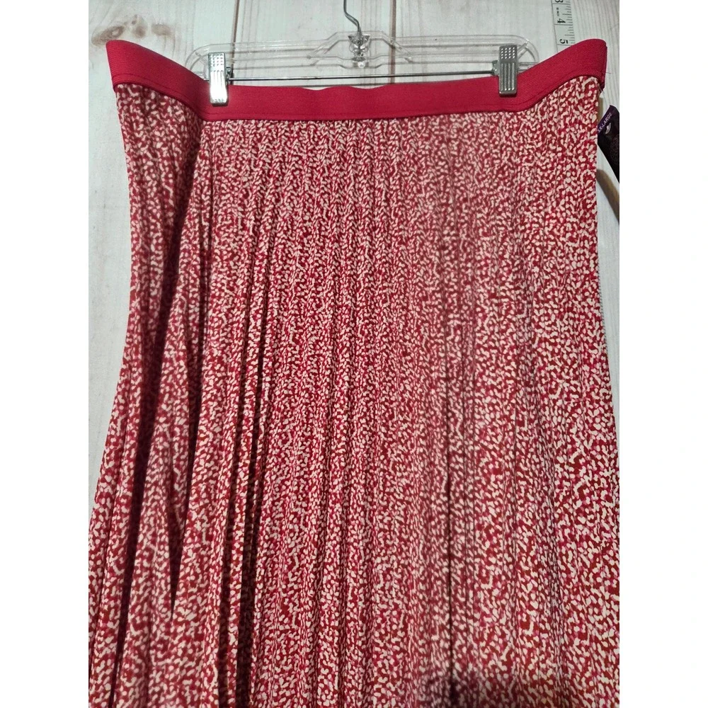 Vince Camuto XXLarge‎ Red White Floral Pleated Midi Skirt Chiffon